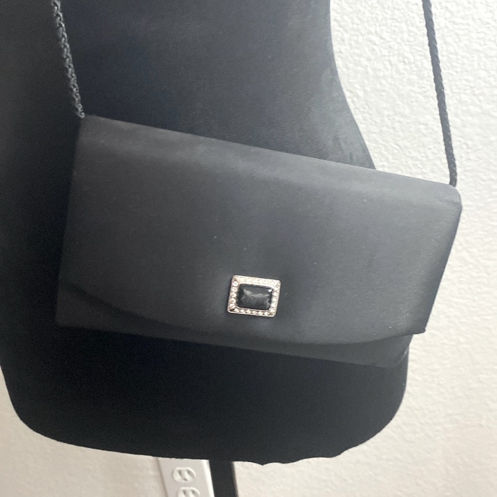 laSera evening clutch/over shoulder black satin bag